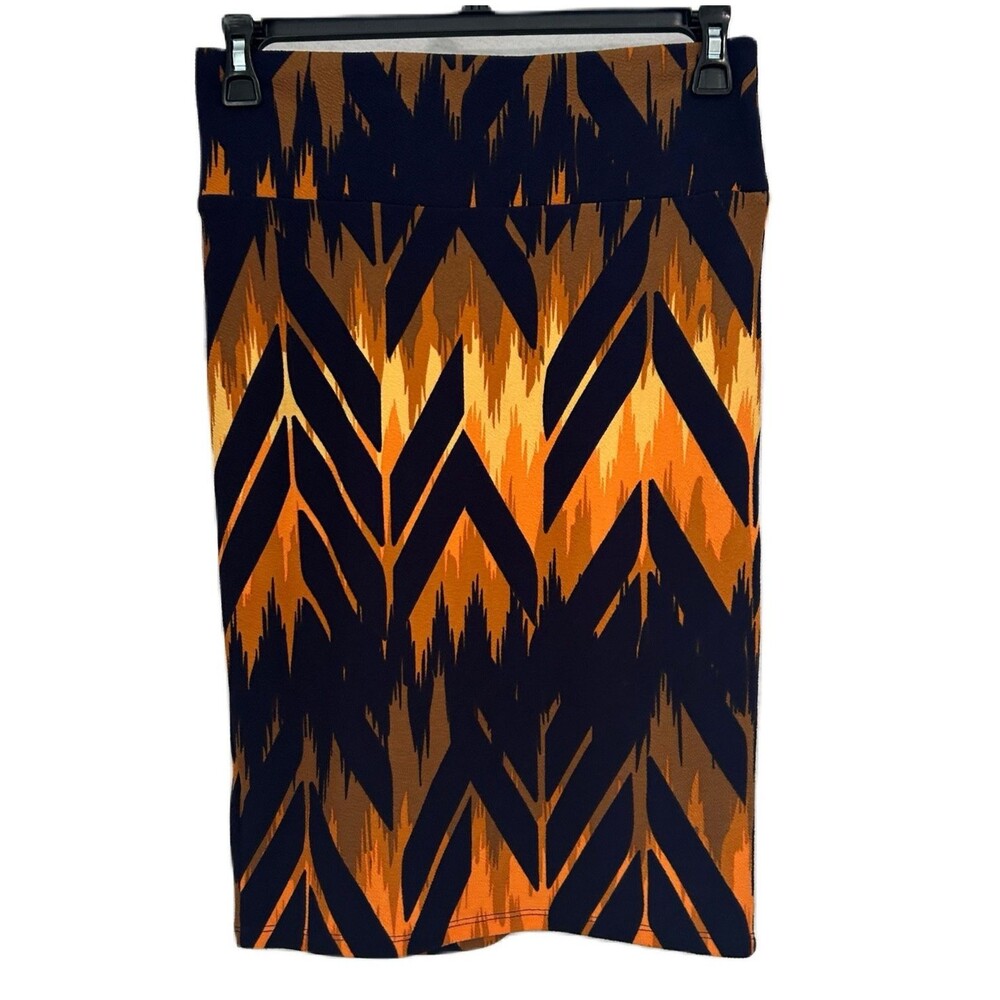 Lularoe Skirt Women S Black Orange Cassie Pencil Stretch Comfy Pullon Moody NWT